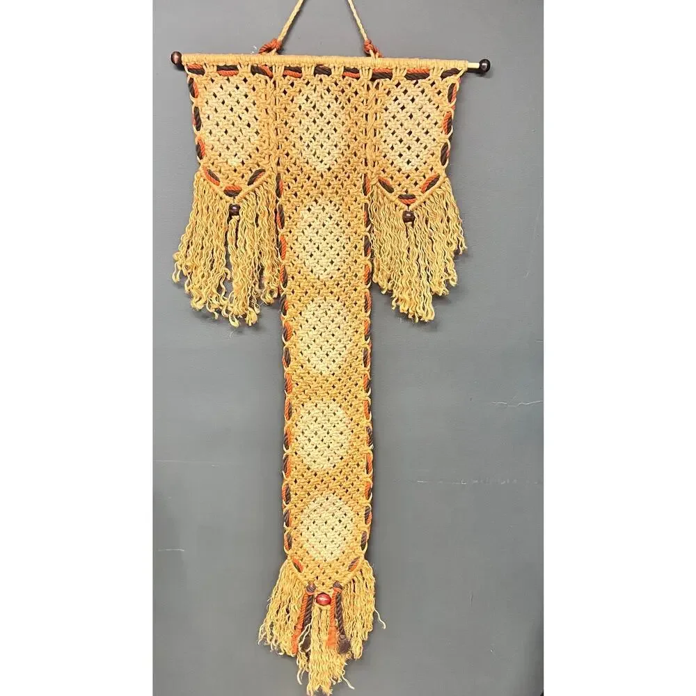 Vintage 1970's XL Macrame wallhanging boho natural fiber wall decoration